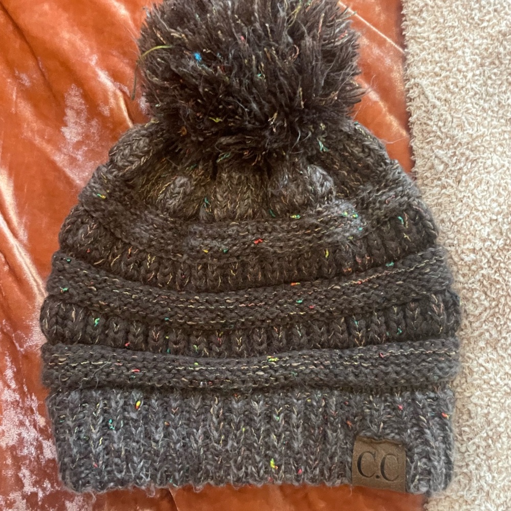 C.C women’s  Speckled brown Knit Pom Beanie